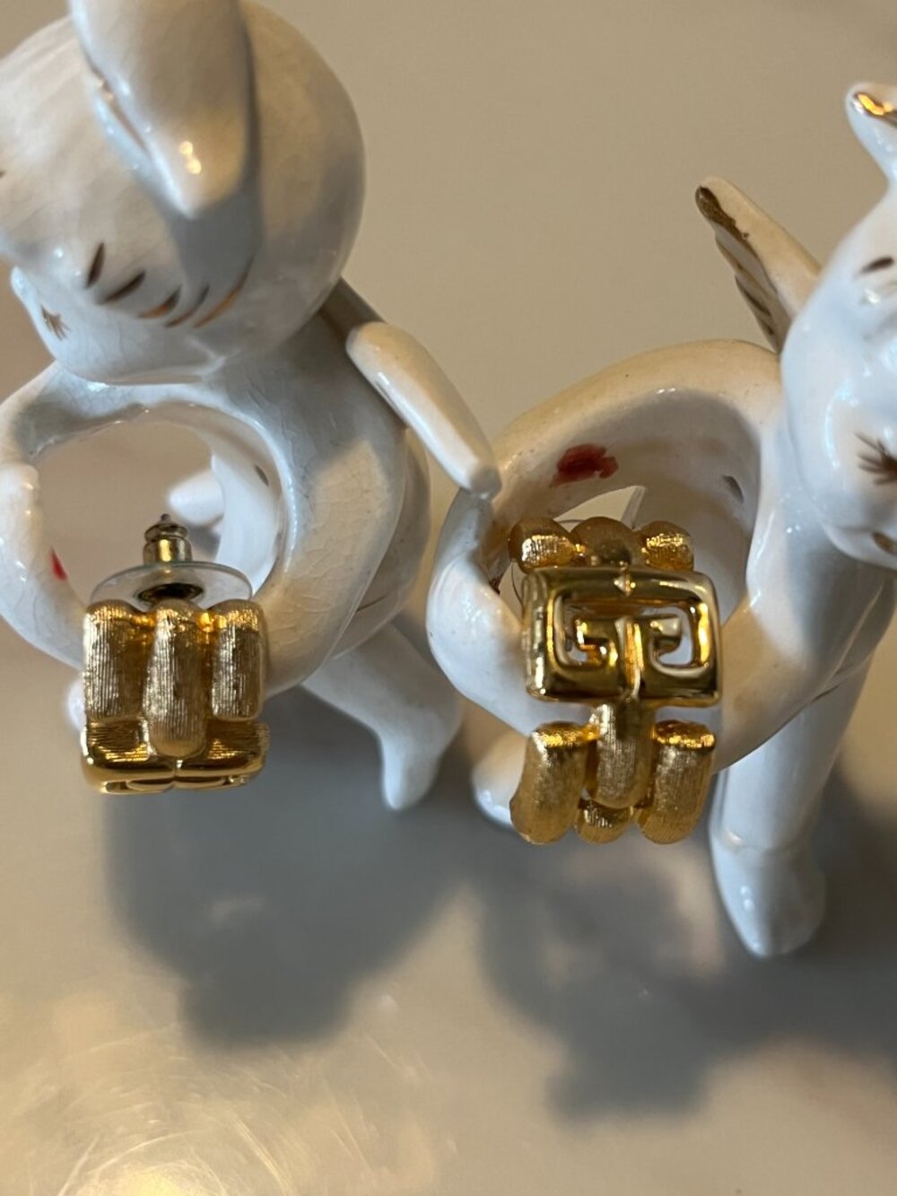 Givenchy Gold-Tone Vintage Logo Earrings + COA - Picture 2 of 12